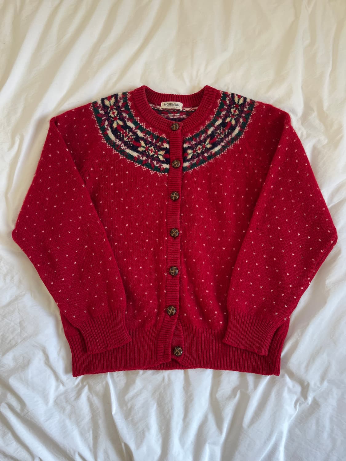 빈티지 체리 레드 페어아일 울 니트 가디건 상품이미지1
