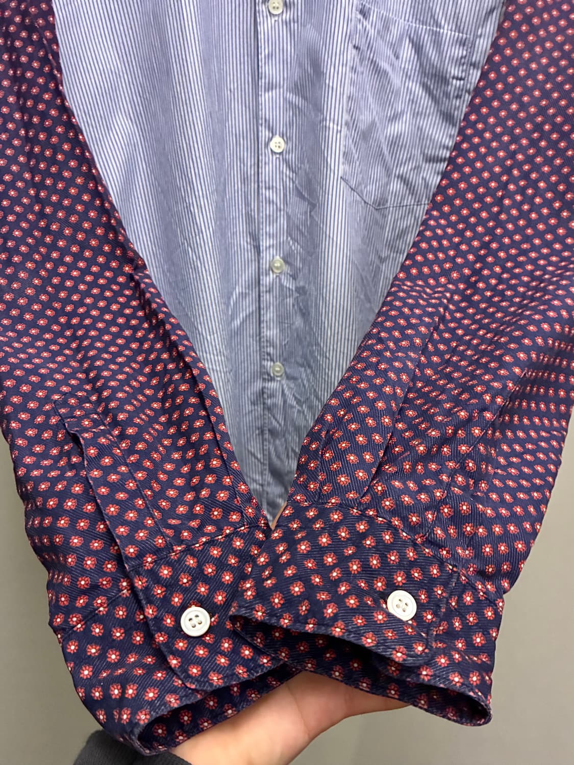 (M)09s 꼼데가르송 옴므 스트라이프 플라워 패치워크 셔츠 상품이미지6