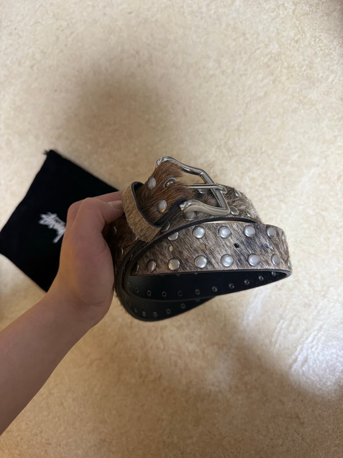 스투시 8볼 스터드 벨트 로우 카우하이드 헤어 L/XL 상품이미지3