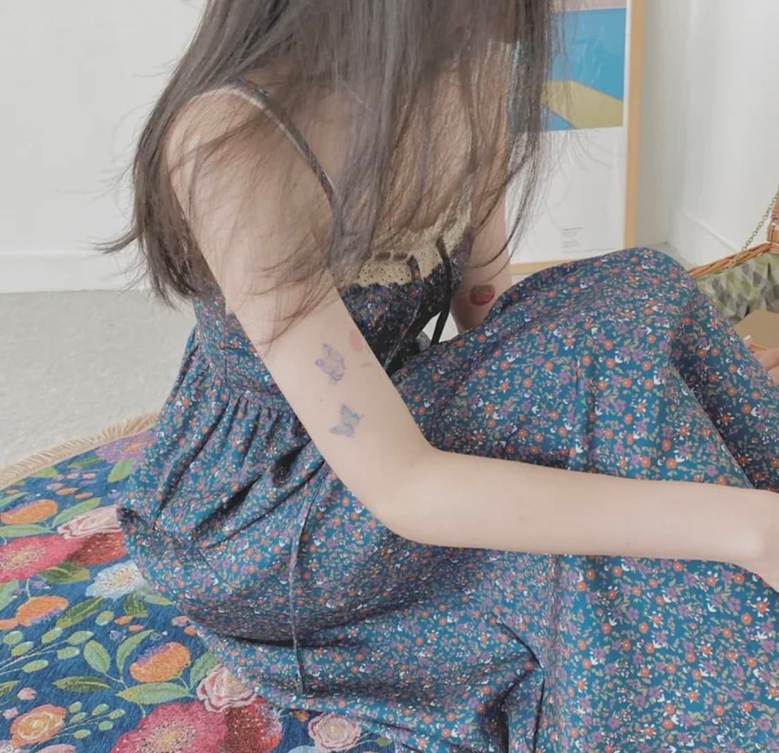 플라워 레이스 끈나시 원피스 네이비 상품이미지1