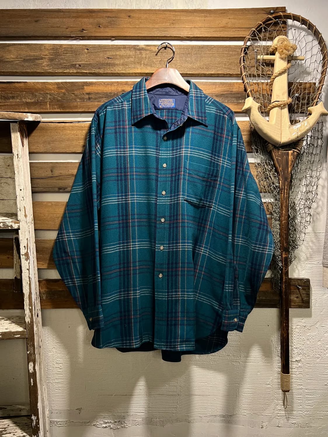 [XL]펜들턴 Made in USA 블루그린 타탄체크 퓨어 버진 울 셔츠 상품이미지1