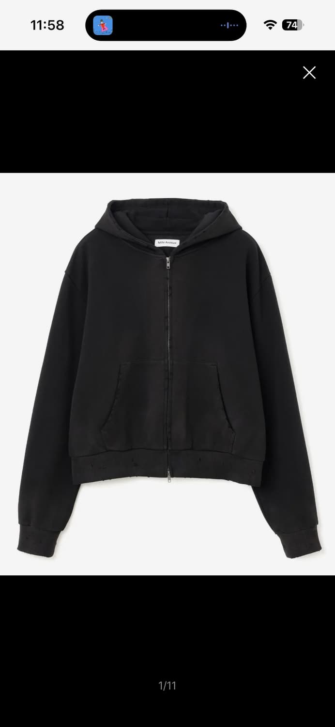 (L) 밀로아카이브 데미지 쇼트 후드집업 블랙 판매 상품이미지1