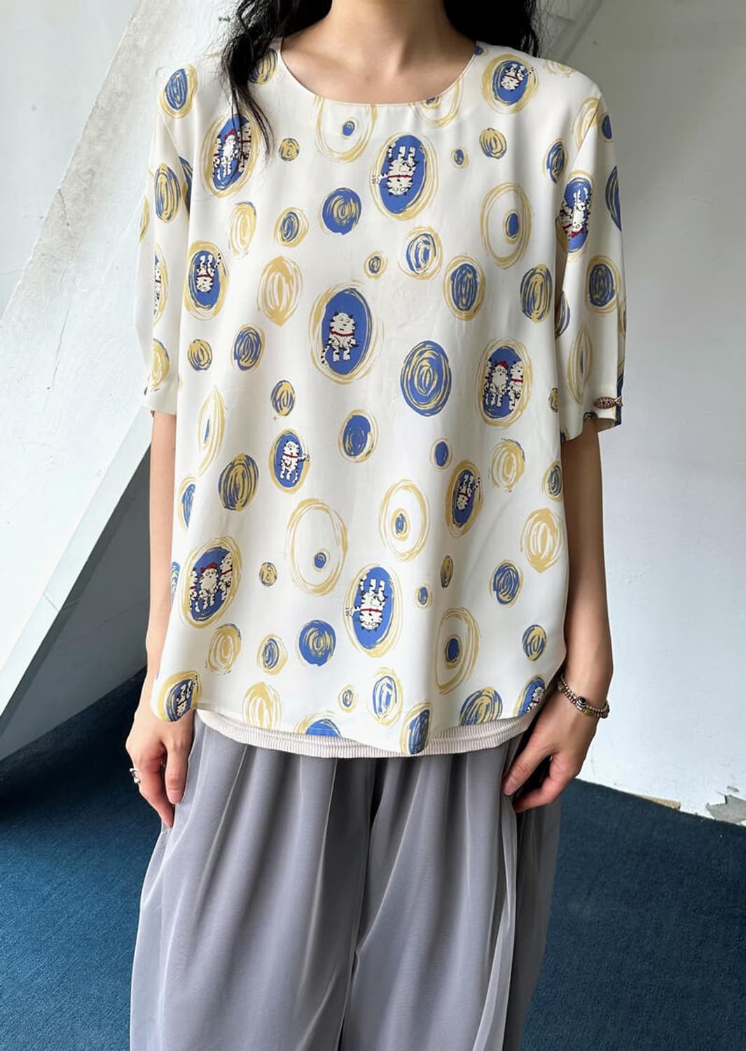 Vintage patterned 2way sheer blouse top 상품이미지8
