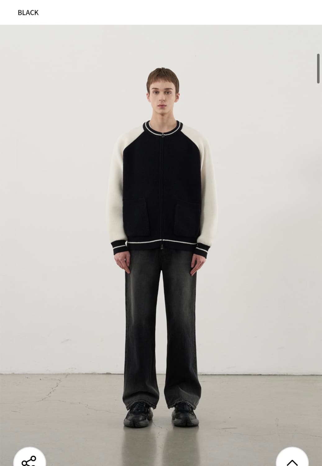 (새상품)(L) 드로우핏 바시티 벌룬 투웨이 집업 니트 [BLACK] 상품이미지3