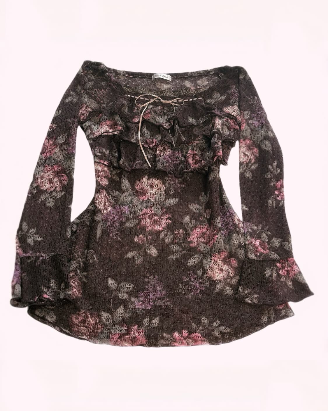 Rosa Cherry 로사체리 장미 수채화 패턴 레이스 소매 디테일 티 상품이미지1