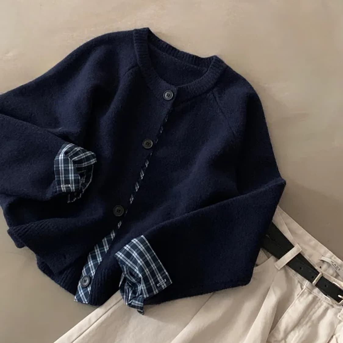 긱시크 체크 레이어드 니트 가디건 상품이미지1