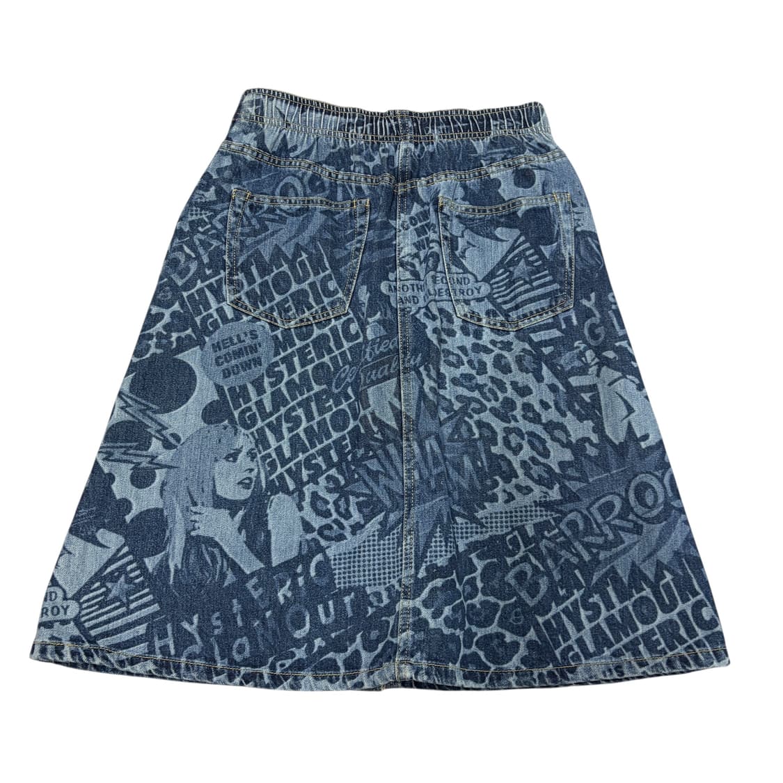 히스테릭 글래머 데님 레오파드 히스걸 프린팅 뒷밴딩 미디 스커트 상품이미지2