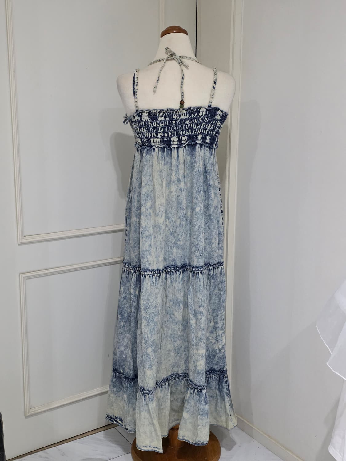 일본빈티지)워싱 청데님st 하구미모리걸 로맨틱 패치워크 아일렛 끈원피스 상품이미지4