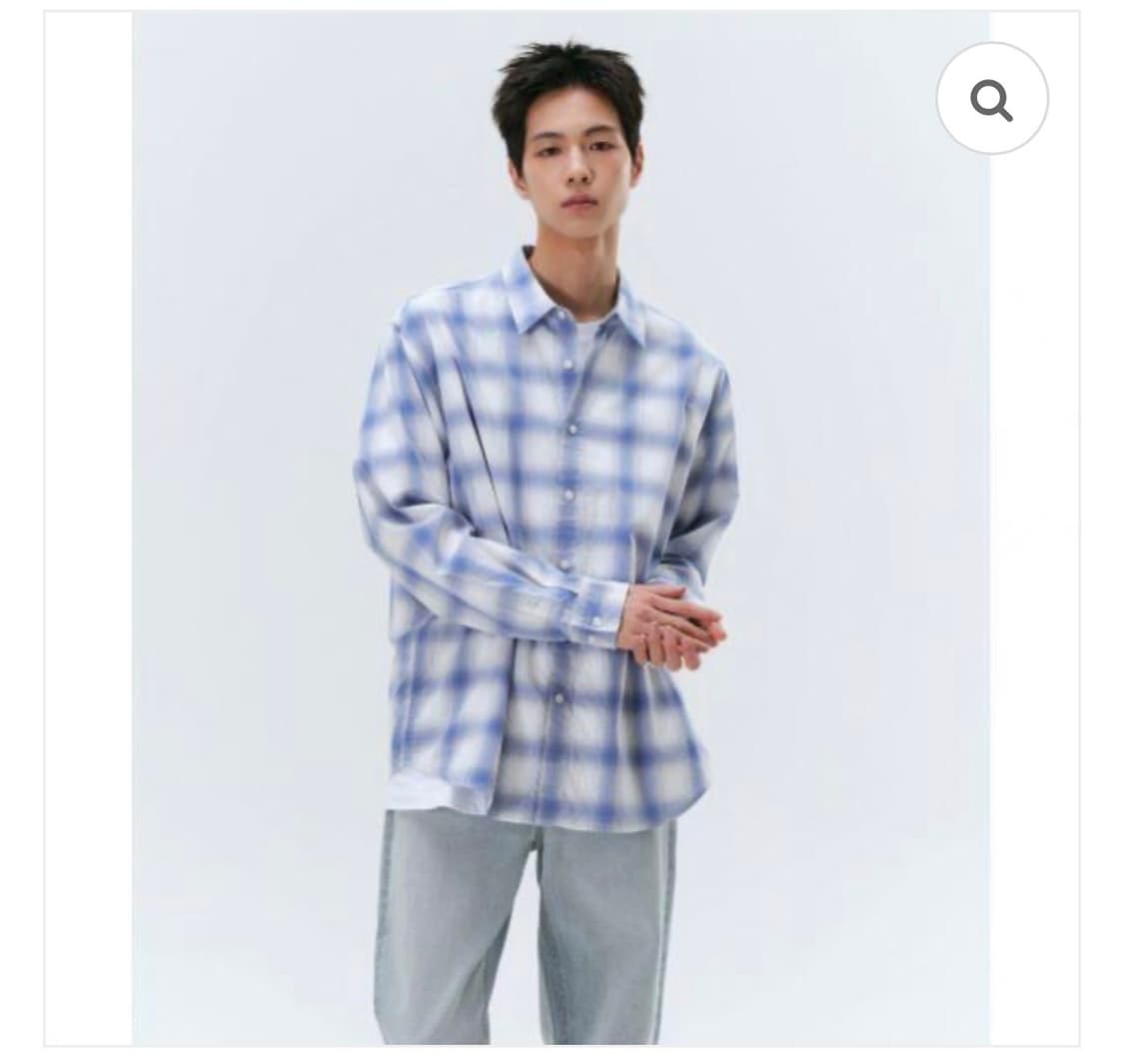 유니클로 릴렉스드 옴브레 체크 셔츠 화이트/블루 L 상품이미지1