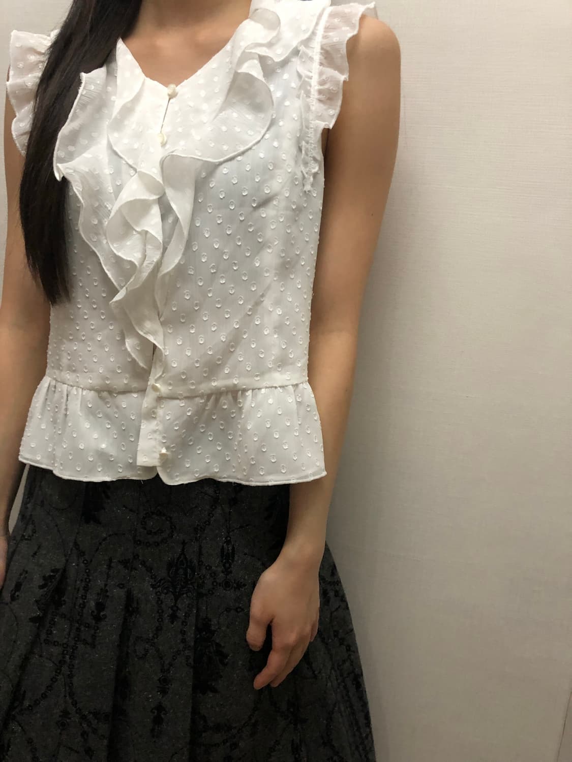 빈티지 화이트 프릴 도트 블라우스 상품이미지4