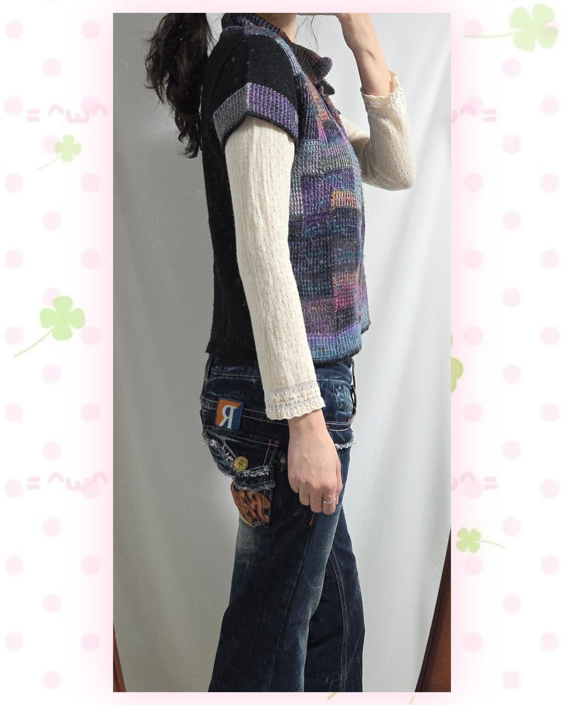 패치워크st 울혼방 반팔 가디건 상품이미지3