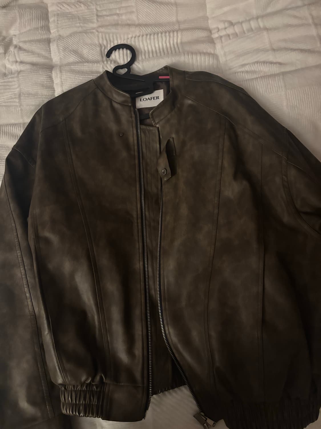 로퍼 트릴 워싱 레더 바이크 자켓  상품이미지3