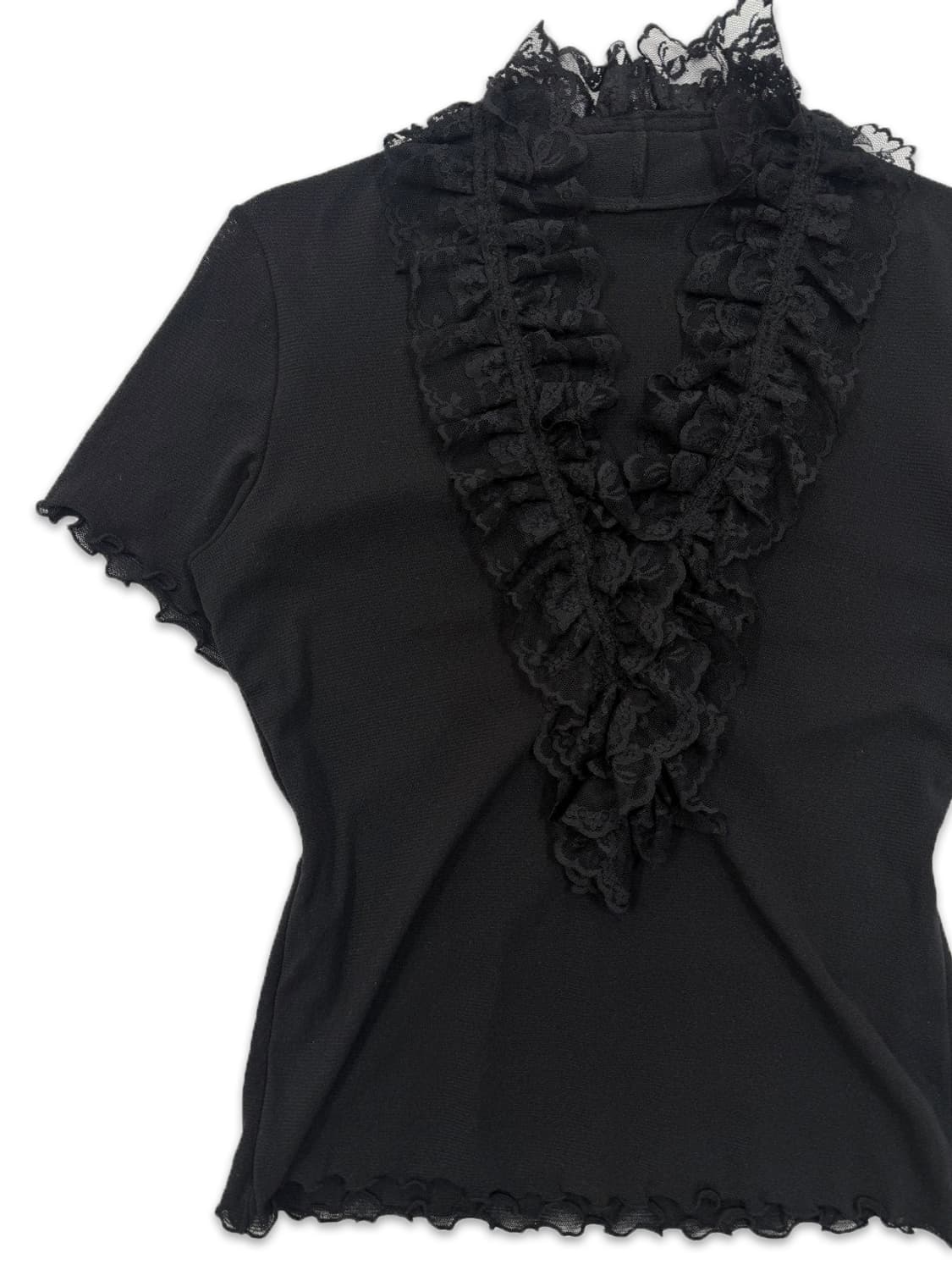 빈티지 블랙 프릴 레이어드 반팔 블라우스 상품이미지2