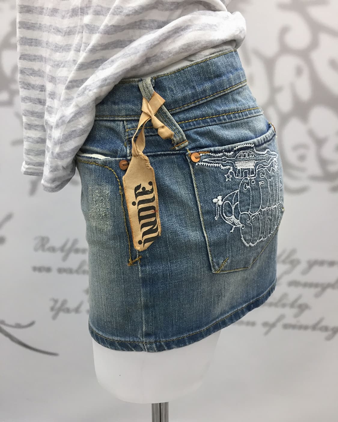 Skull Embroidery Low-Rise Denim Skirt 상품이미지5