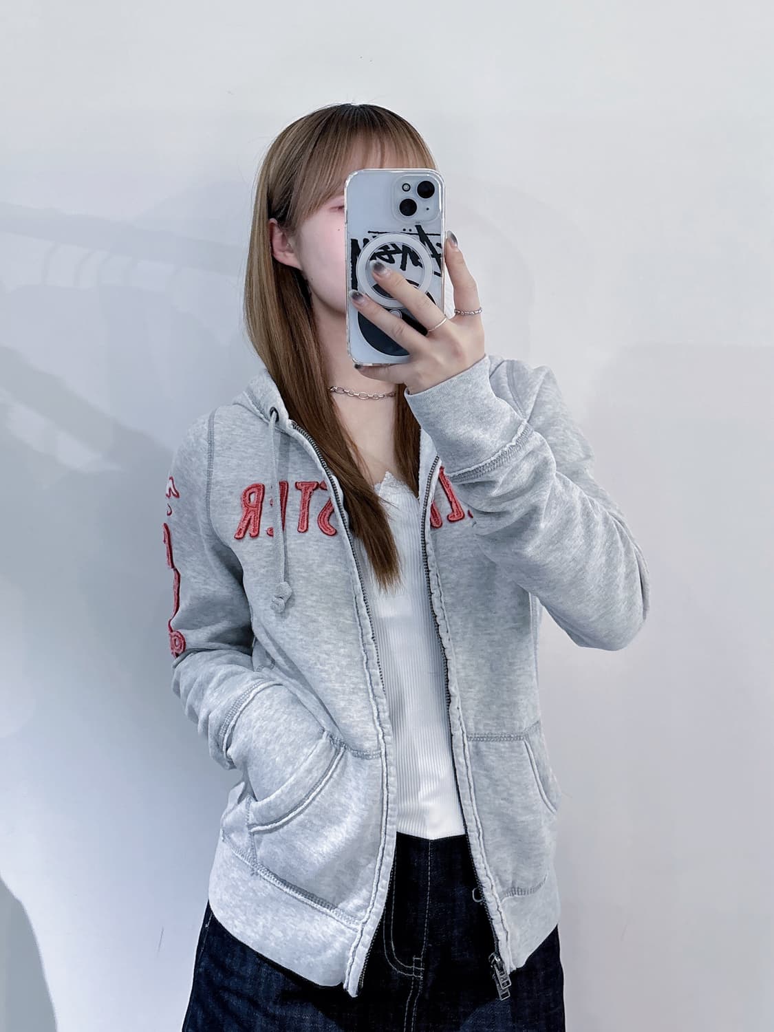 홀리스터 라이트그레이 빅로고 투웨이 후드집업 상품이미지4