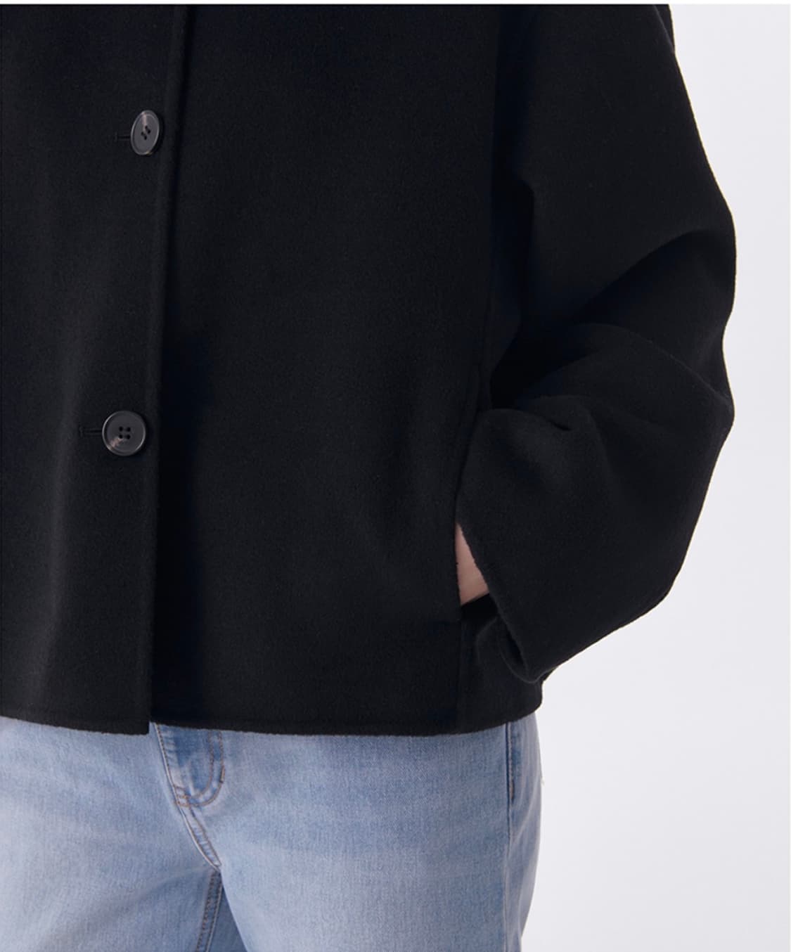 우먼즈 캐시미어 블렌드 핸드메이드 쇼트 맥 코트 [블랙] L 상품이미지3