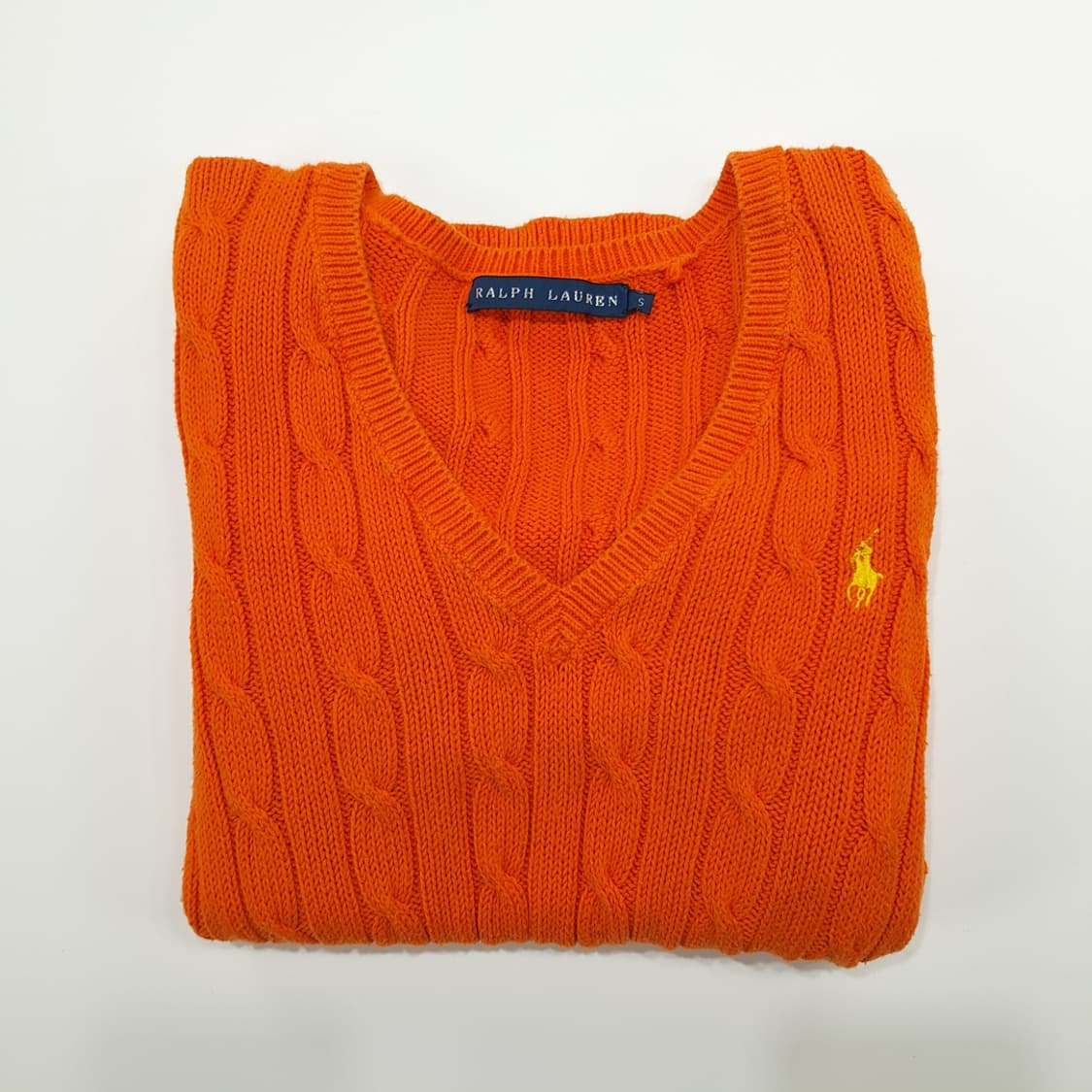 CN826W S 폴로 랄프로렌 오렌지 V넥 케이블 긴팔 니트 스웨터 상품이미지8
