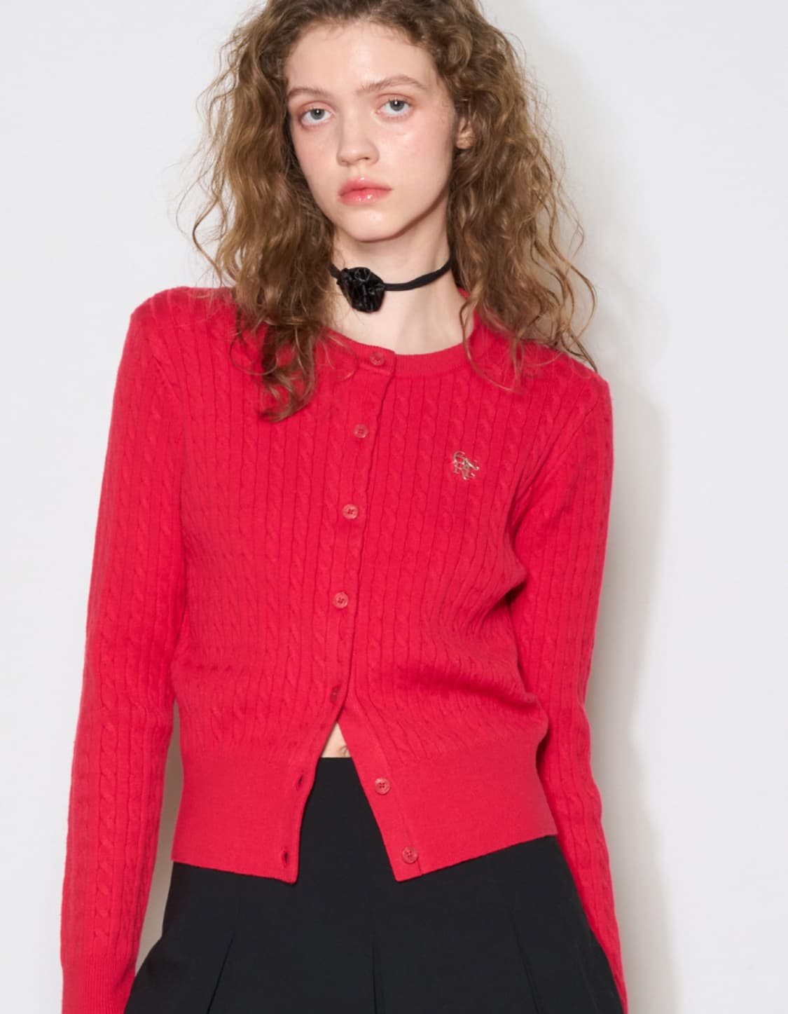 제너럴 아이디어 GNRL 에센셜 케이블 가디건 레드 상품이미지1