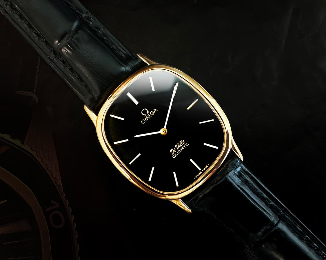 오메가 드빌 엘립스 쿼츠 블랙판 18K골드 도금 시계 상품이미지3