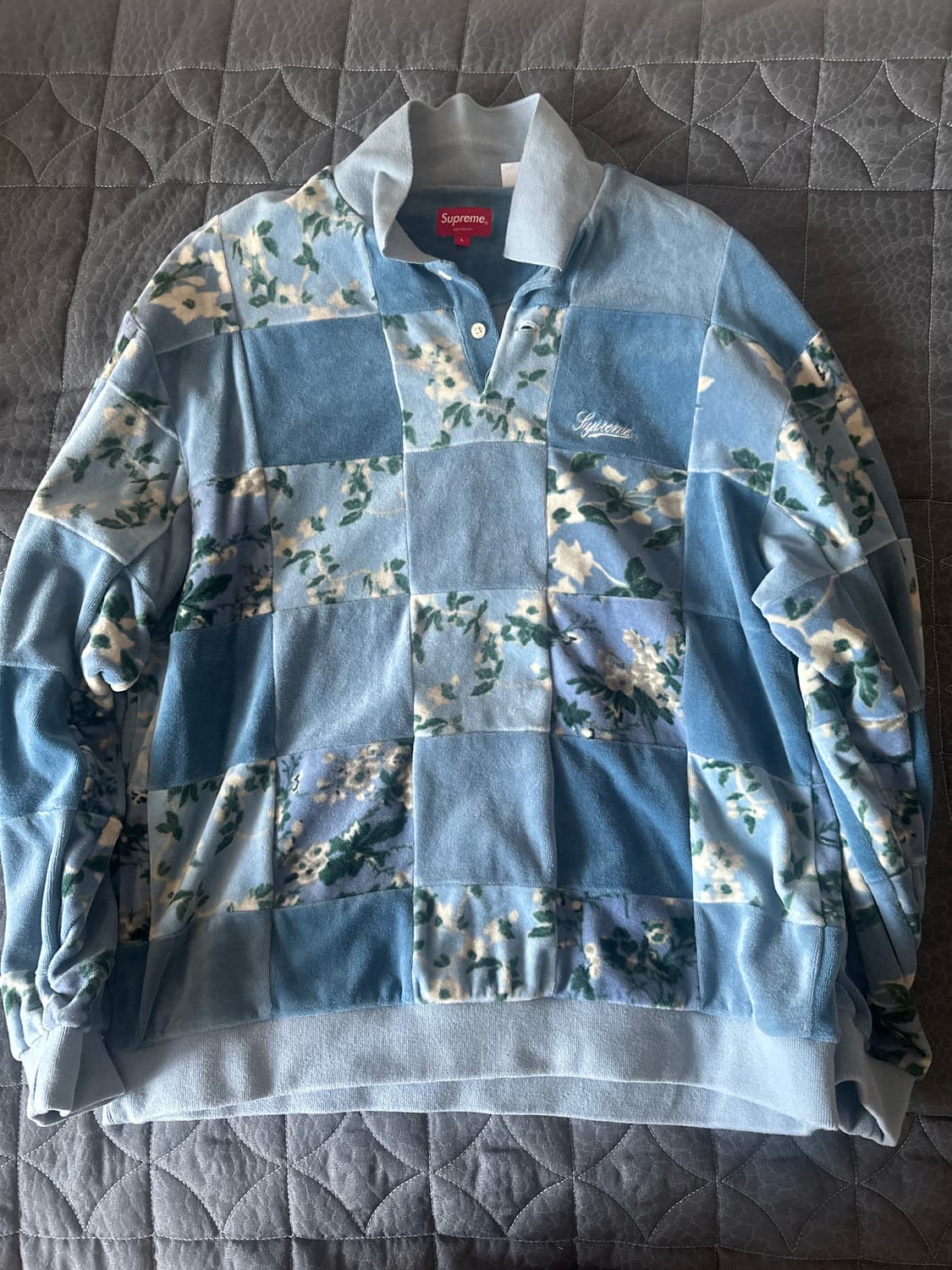 Supreme Floral Patchwork Velour L/S Polo 상품이미지1