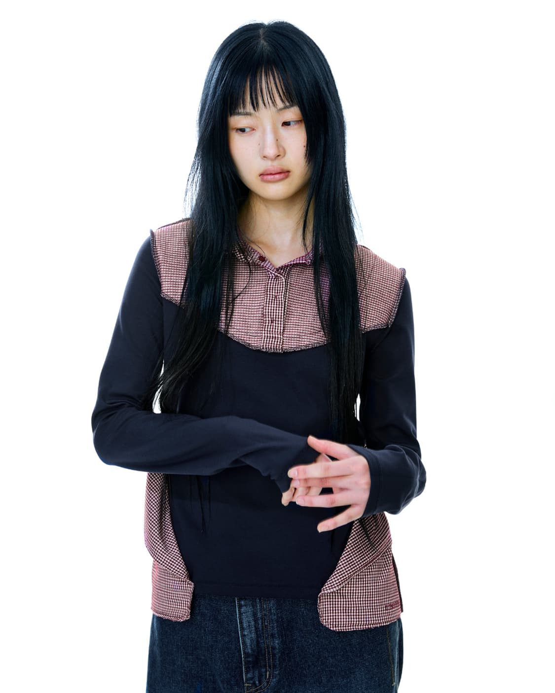 코이세이오 REVERSIBLE COLLAR LONGSLEEVES NAVY 상품이미지2