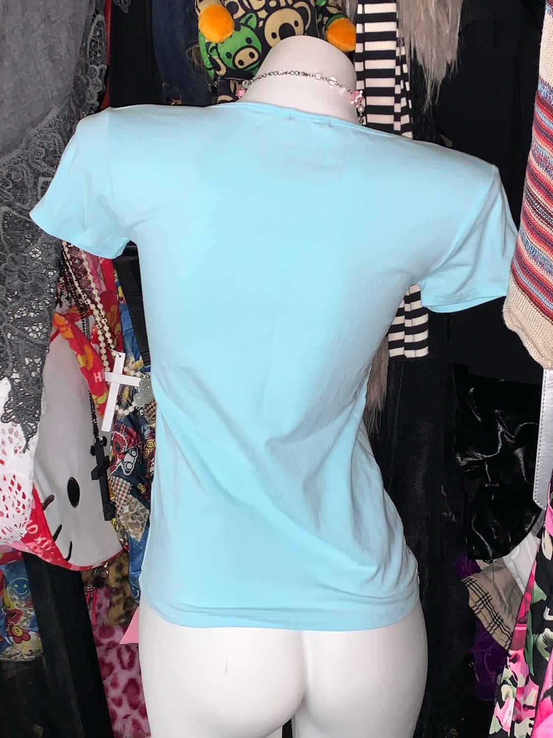 y2k 키치 퍼즐 하늘색 슬림 반팔탑 상품이미지2