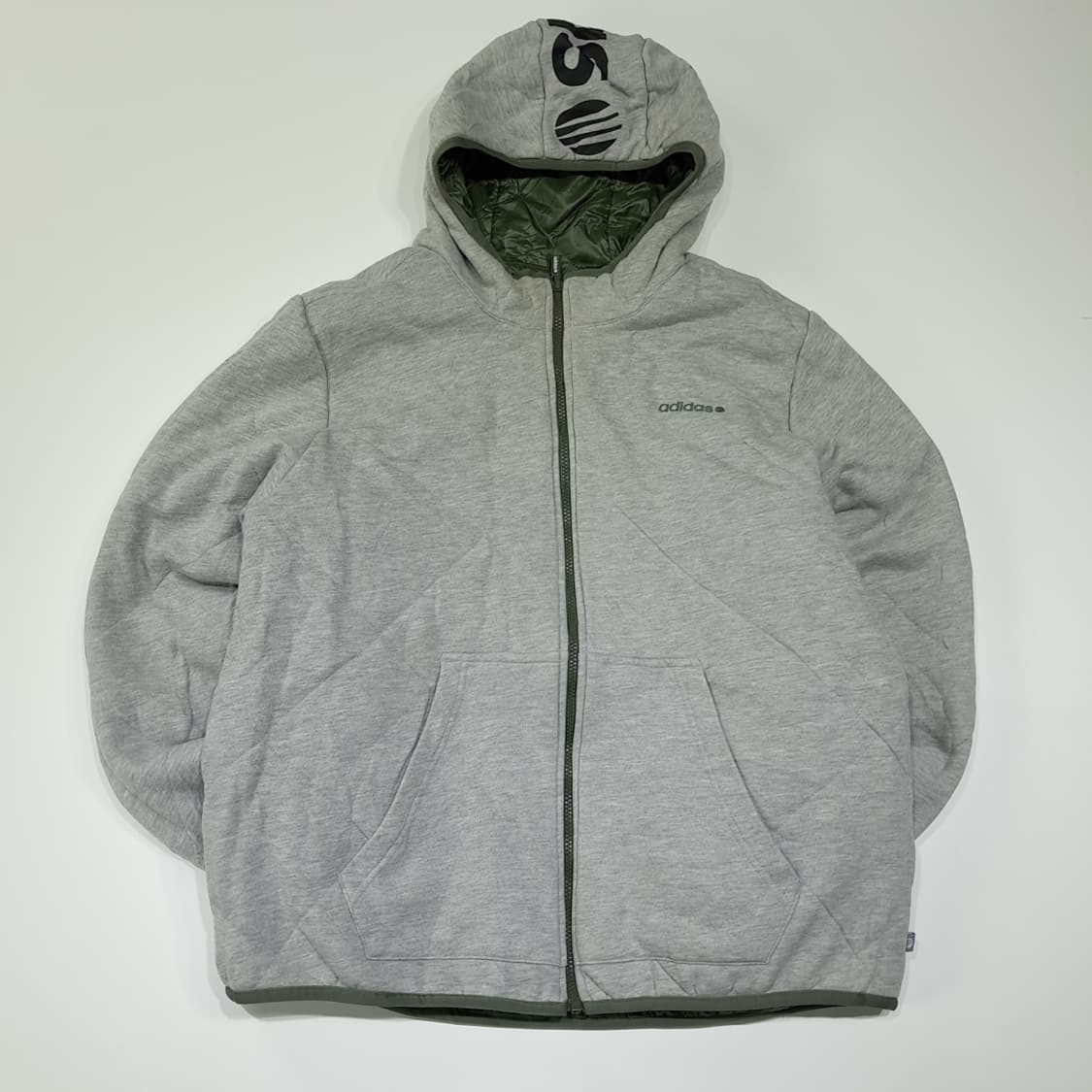 CL410 XL 아디다스 양면 퀼팅 후드 그레이올리브 자켓 아우터 상품이미지1