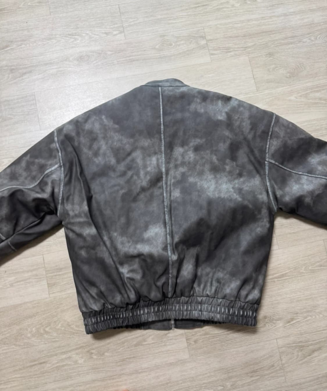 무드인사이드 크랙 레더 바이커 자켓 카키 m 상품이미지3