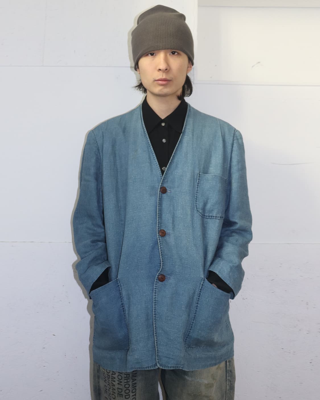 아르마니 진 90s 린넨 자켓 블루 상품이미지1
