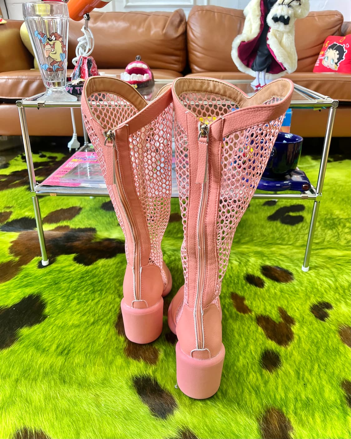 Italian Vtg Lace-up Mesh Rubber Boots 상품이미지6