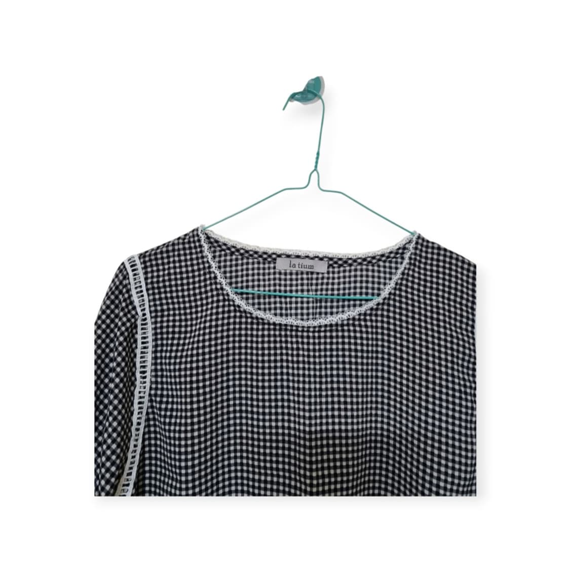 La Tium 블랙 앤 화이트 체크 7부 블라우스/프리사이즈 66추천 상품이미지2