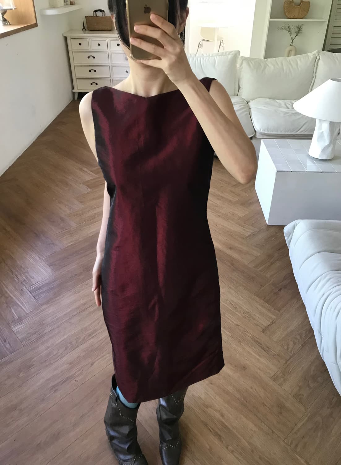vintage glossy burgundy one-piece 상품이미지2