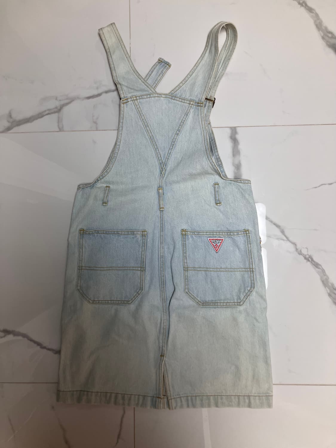 80s 빈티지 게스 데님 청치마 멜빵치마 오버롤 연청 라이트워시  상품이미지2