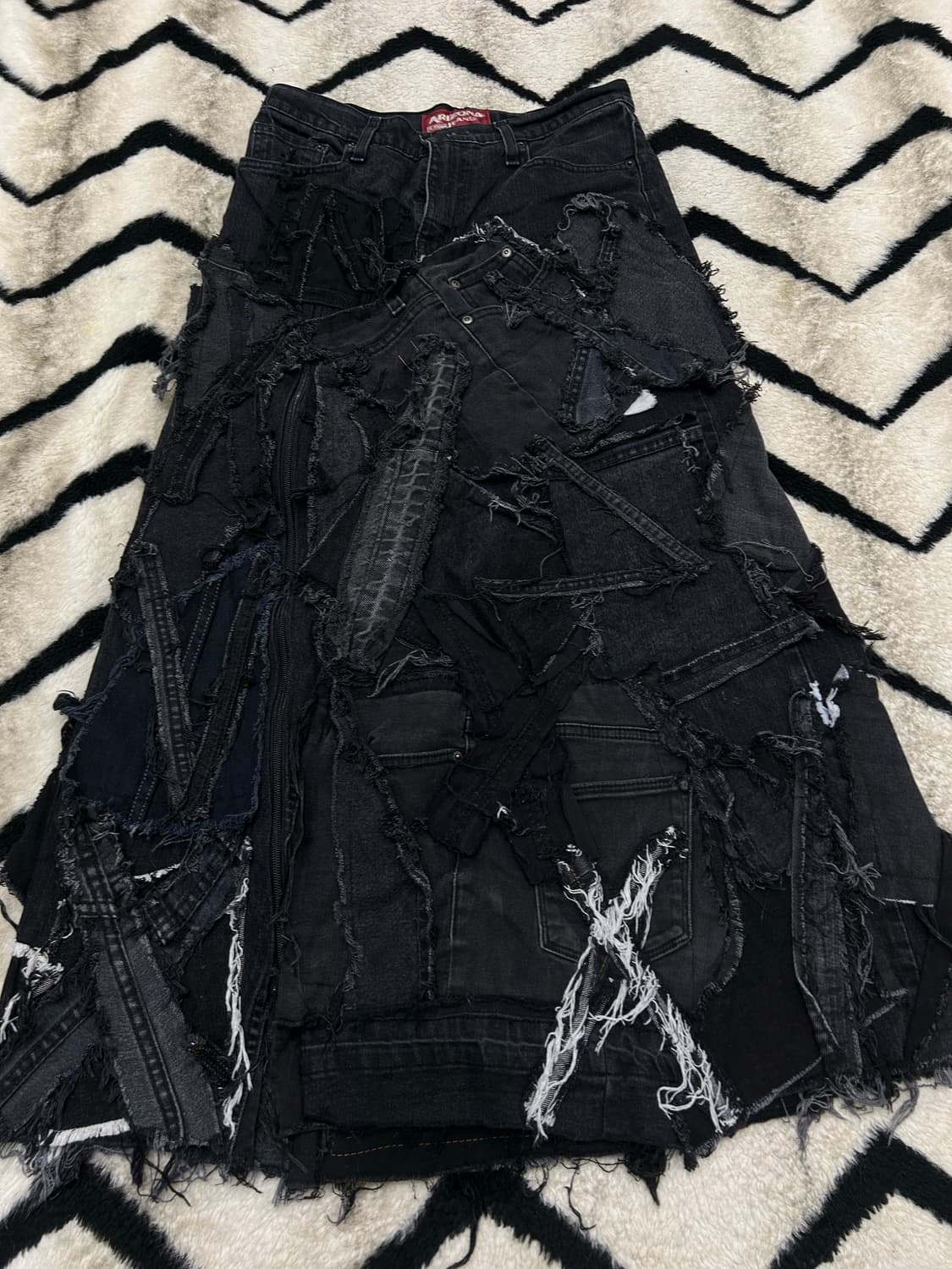 [30]Arizona 패치워크 레메이크 데님 롱 스커트/흑청 상품이미지1