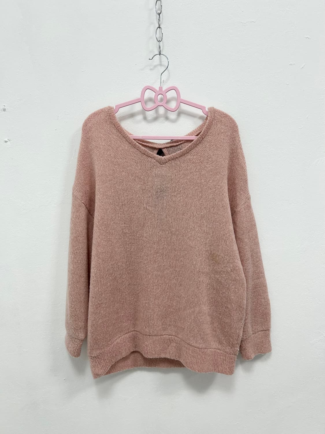 [OLIVE DES OLIVE] 로걀 리본 핑크 가오리핏 니트 상품이미지3