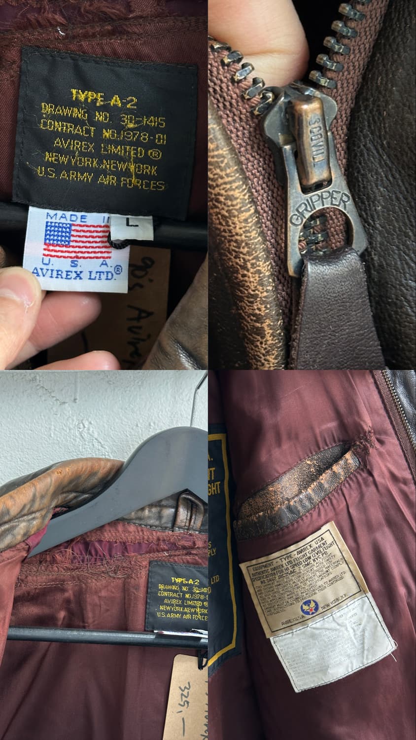 90's USA Made 아비렉스 A2 레더 봄버 자켓 상품이미지9