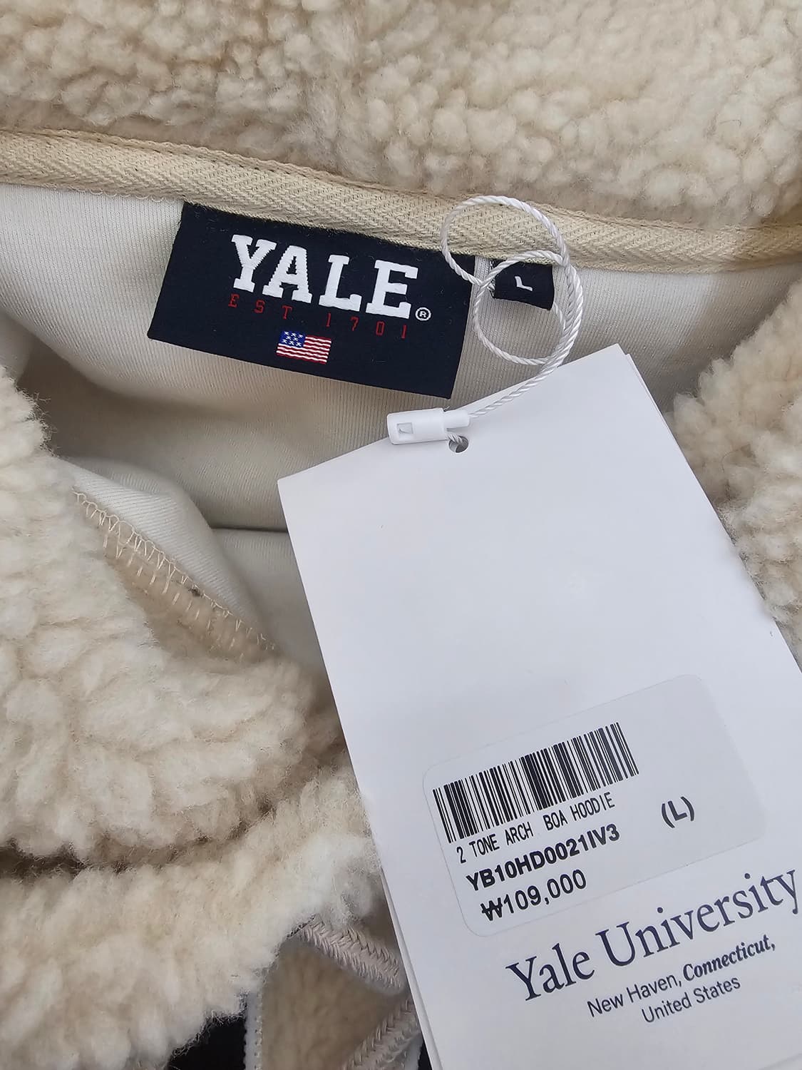 YALE 예일 뽀글이 후드티 아이보리 L 새상품 상품이미지3