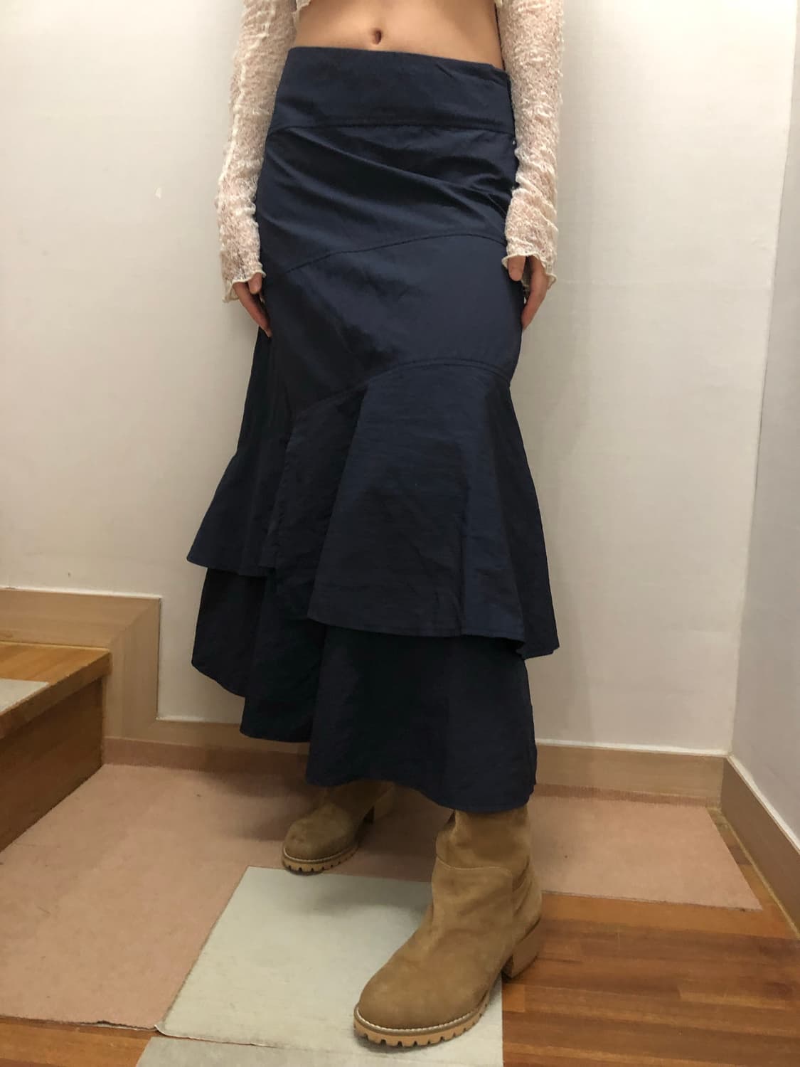 빈티지 네이비 러플 롱 스커트 상품이미지7