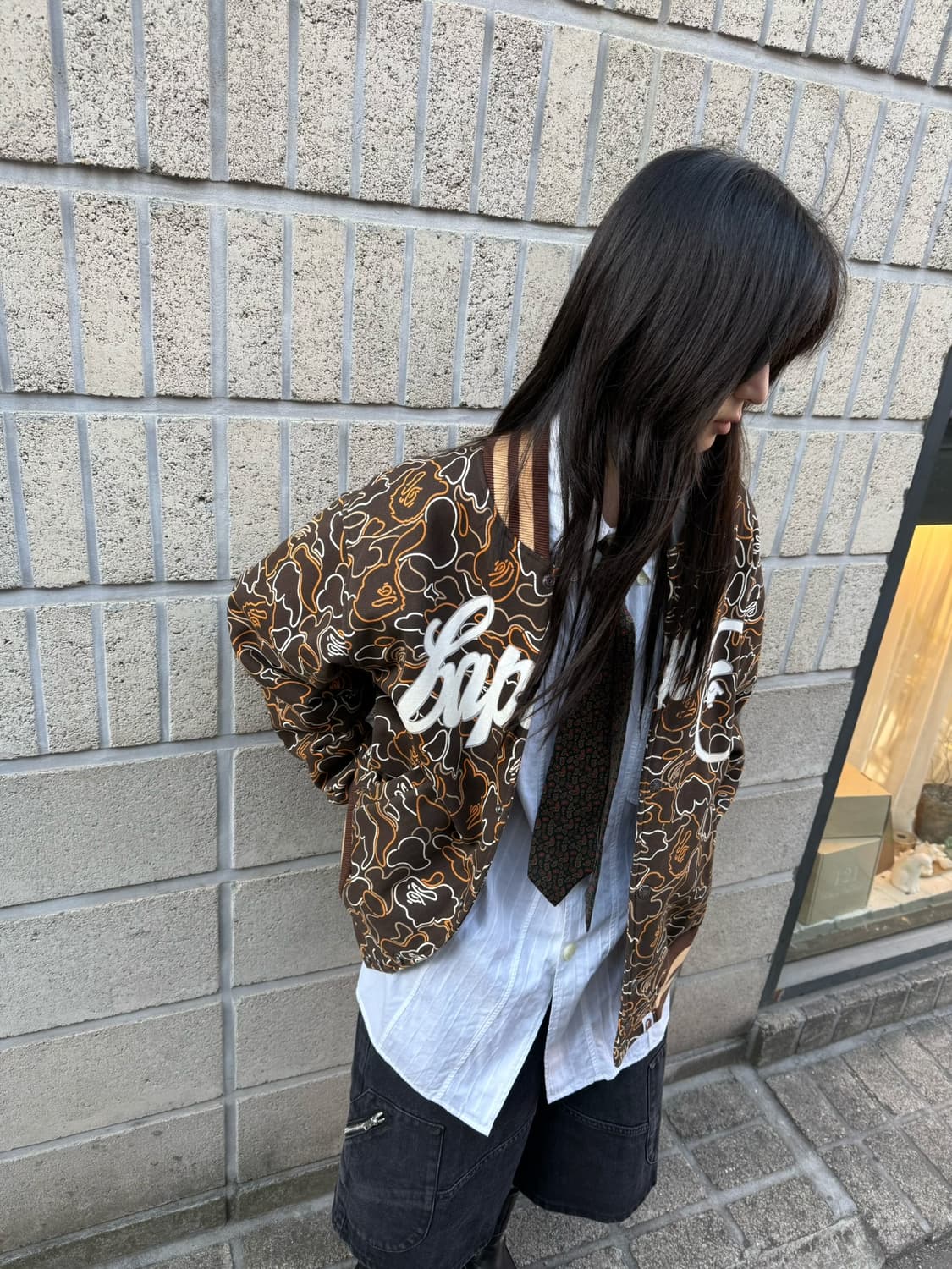 베이프 OG 브라운 사루카모 로고 바시티 상품이미지5