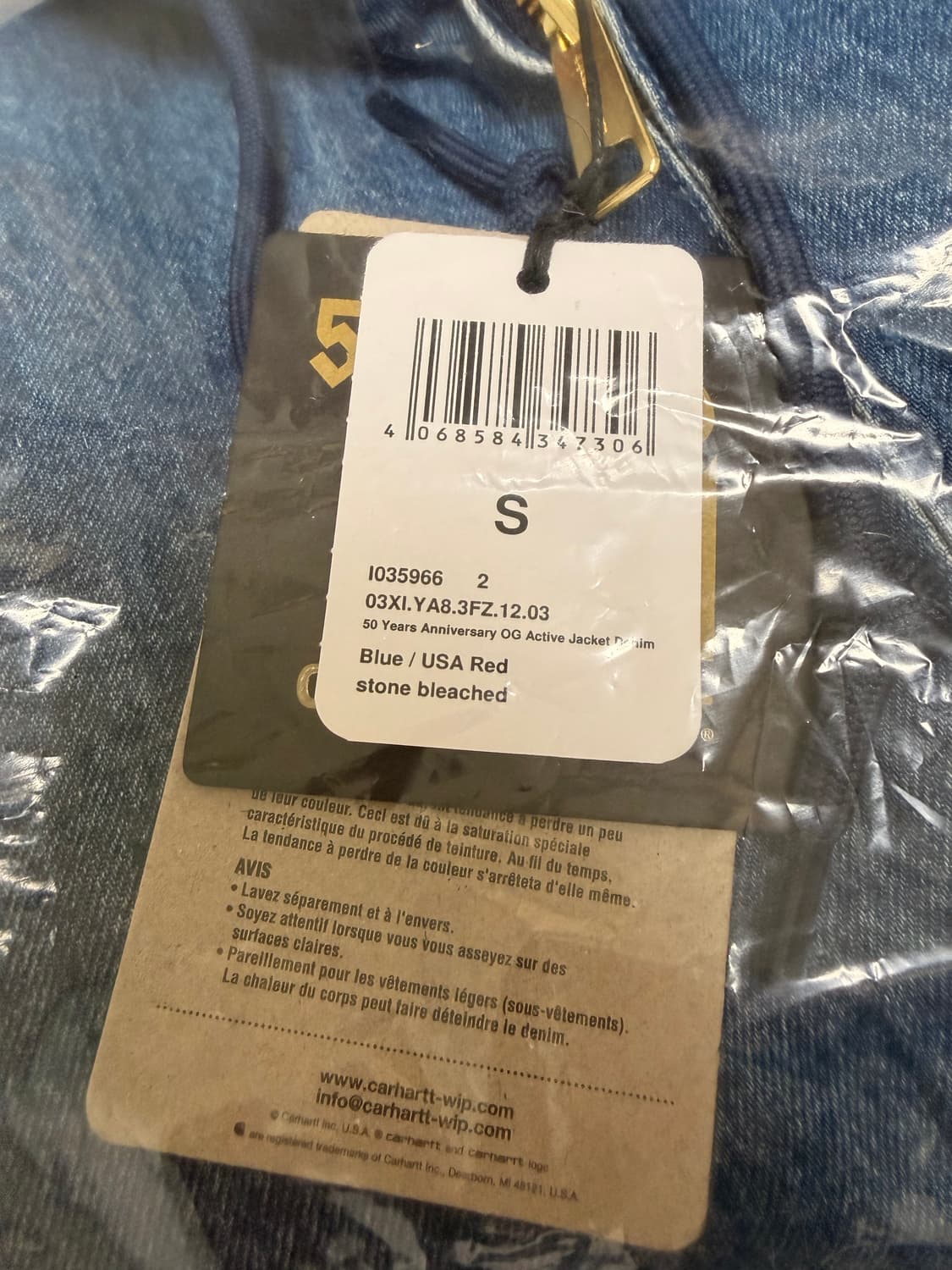 칼하트 wip og 액티브 데님 자켓 50주년 에디션 블루 USA 레드 상품이미지4