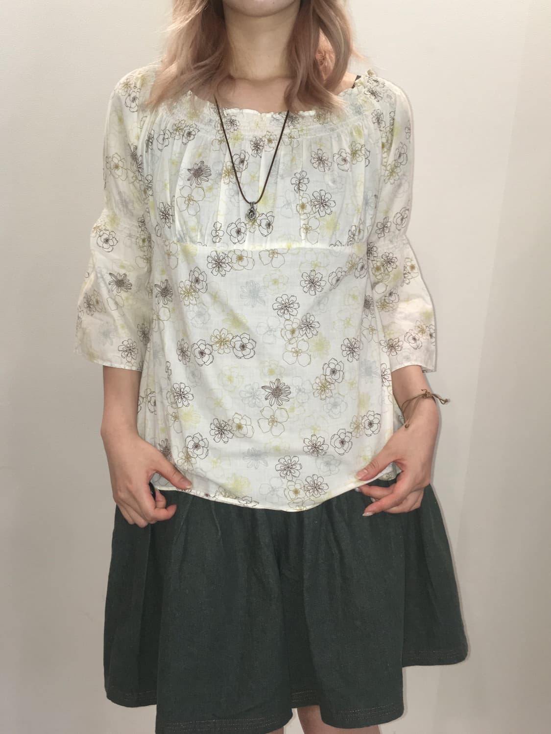 jpn vintage autumn flower off shoulder 상품이미지4