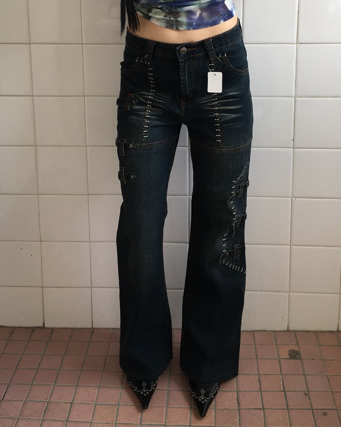 Stitch point belted denim pants 상품이미지8
