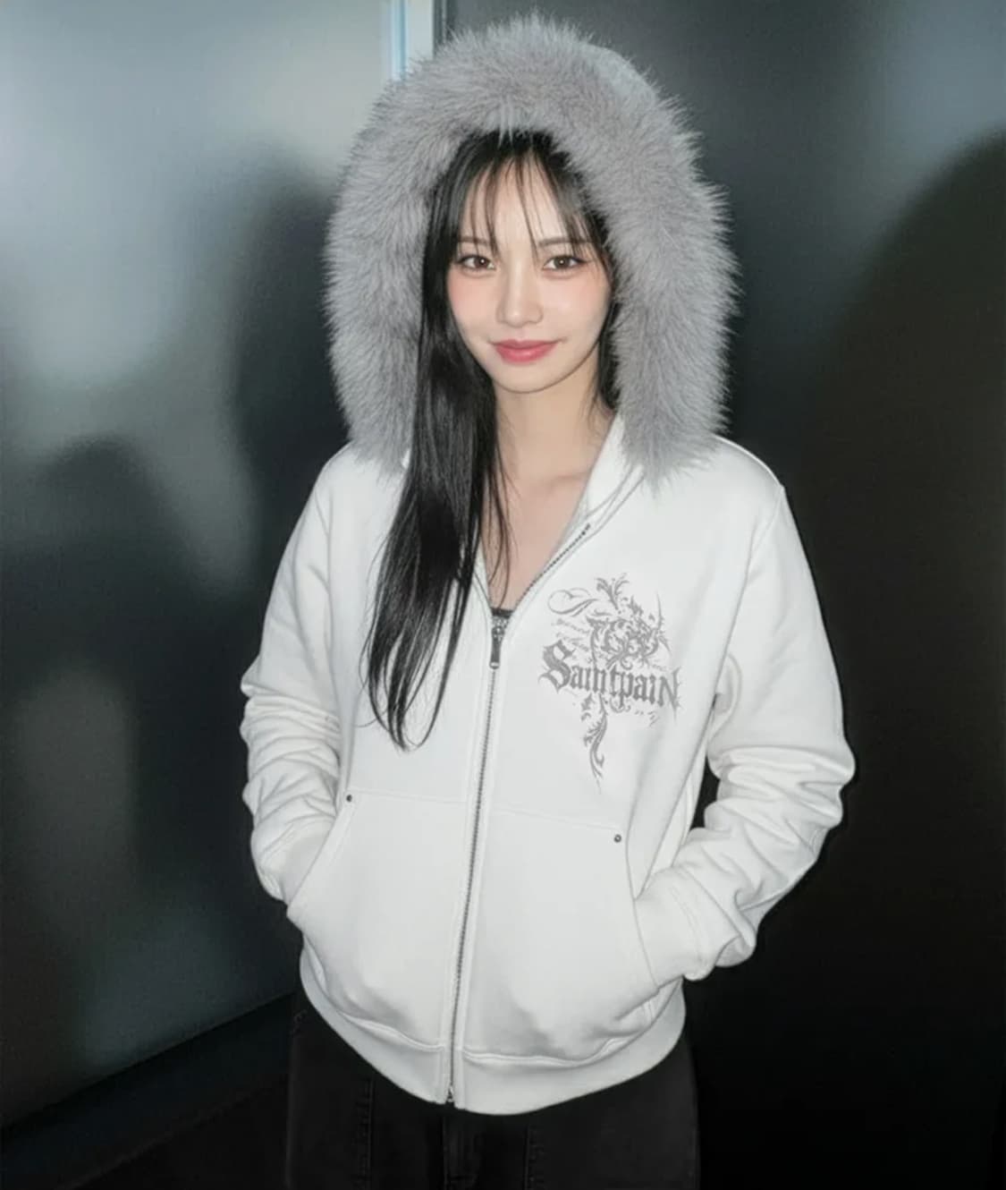 세인트페인 퍼 후드집업 (미착용) 상품이미지4