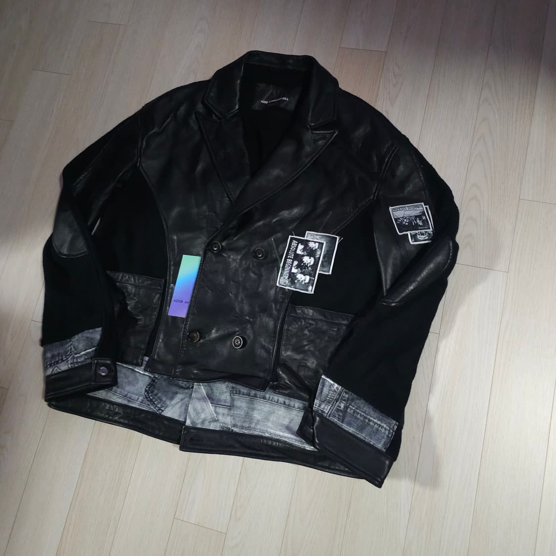 새제품L) 자라 x 앤더슨벨 컴바인드 니트 앤 레더 가죽자켓 블랙 상품이미지6