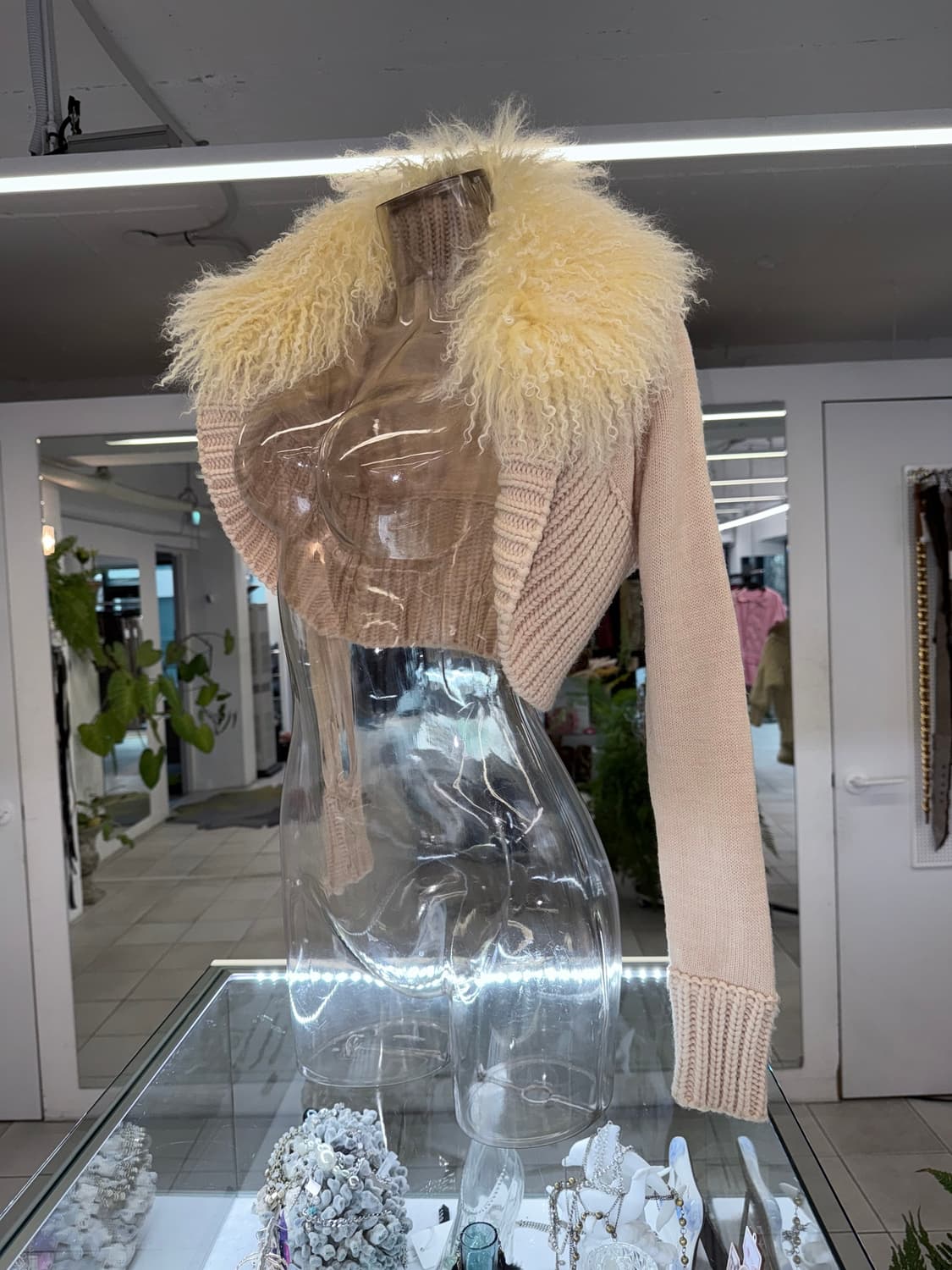 real fur collar knit crop jacket 상품이미지2