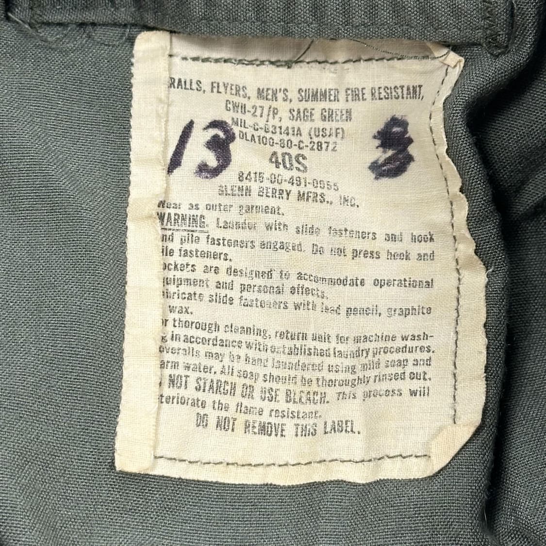 80년도 오리지널 US ARMY 미군 오버롤 점프수트 40s 상품이미지8