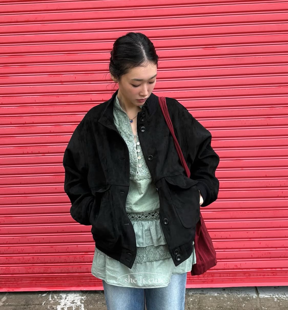 쉬이즈큐트 스웨이드 블루종 블랙(새상품) 상품이미지2