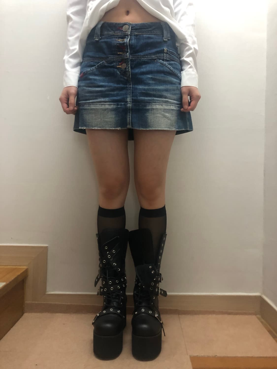 빈티지 데님 버튼 미니 스커트 상품이미지6