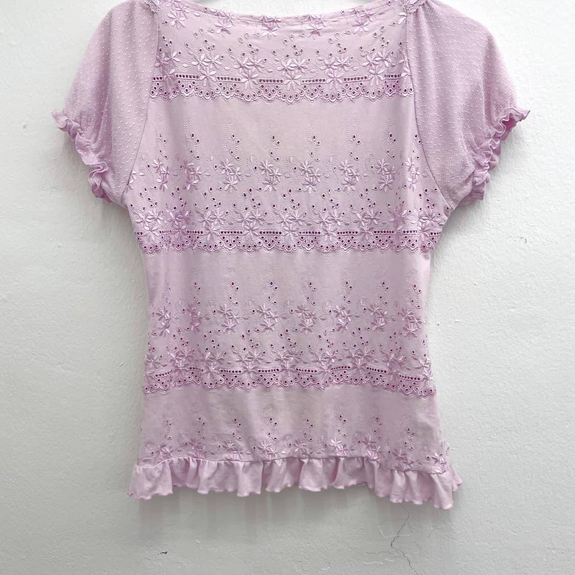Lavender lace eyelet puff blouse 상품이미지2