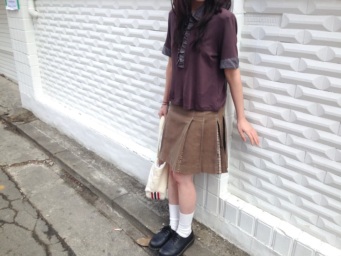 빈티지 프릴 반팔 셔츠 브라운 상품이미지4